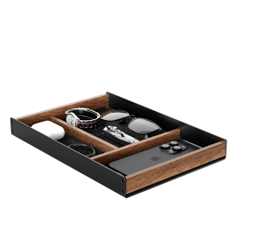 Hpergo large capacity convenient home office textured walnut wood desktop drawer organiser stationery table storage box