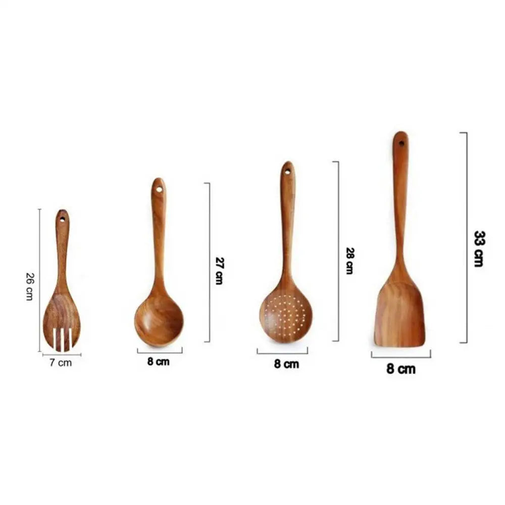 4pcs wooden cooking spoons natural wooden kitchen tableware tool soup spoon colander spoon spatula thin or fork