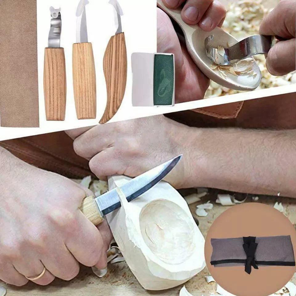Wood carving knives set woodworking tools spoon kit whittling carpenter - as shown / united states