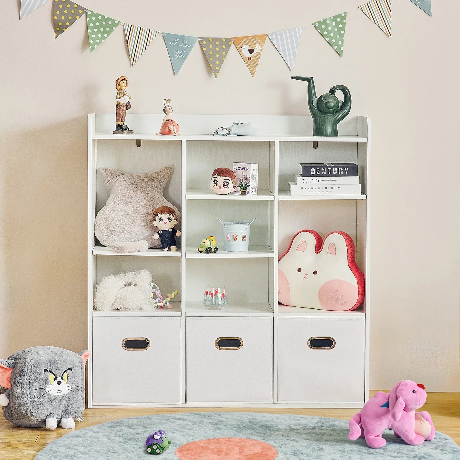 Redlife 7 cubes organizer wooden cube bookcase w/ 3 tier open shelf cabinet sorted storage bookshelf for home office