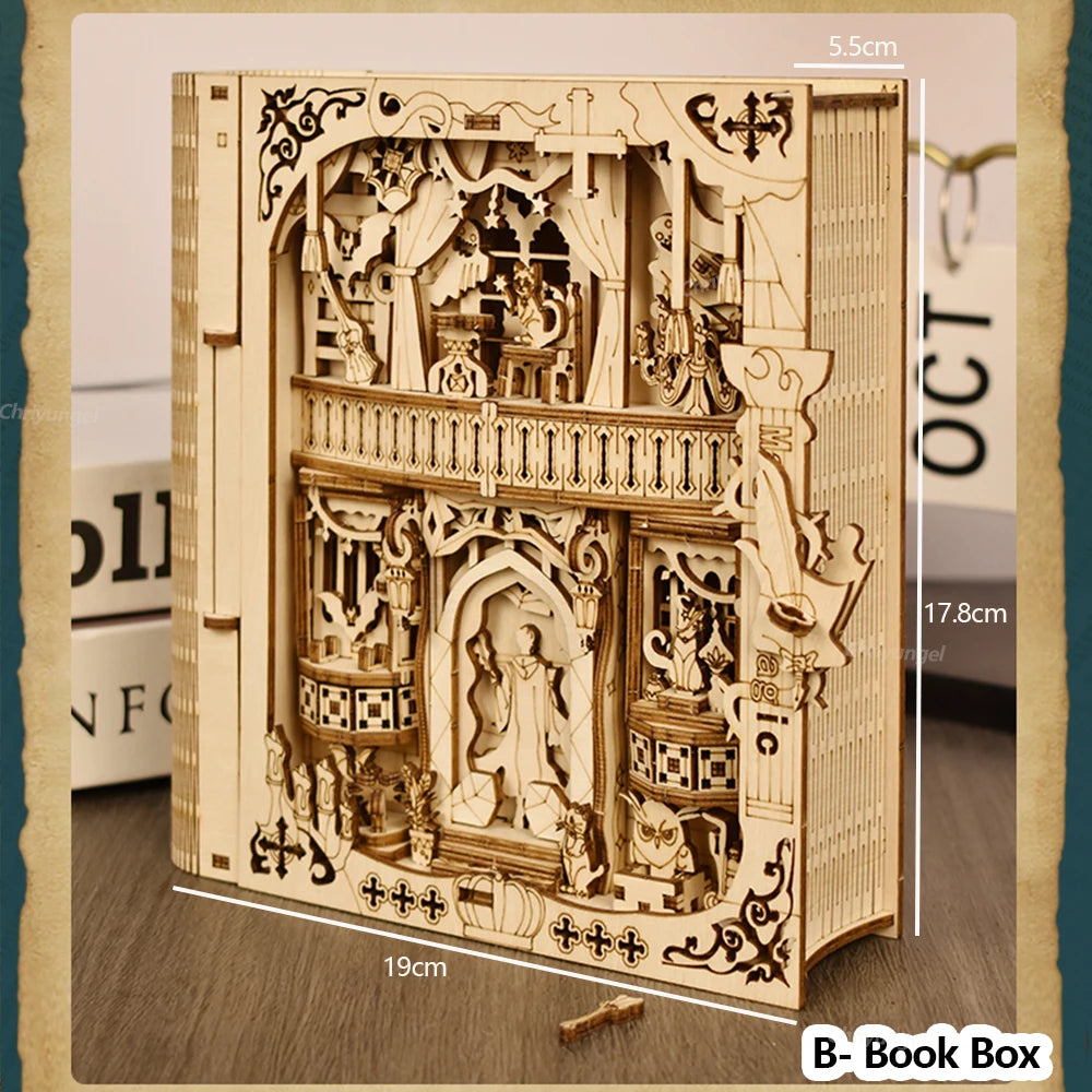 Book of secrets 3d puzzle wooden diy assembly miniature house kit home living room decor crafts gift for adults kids 2