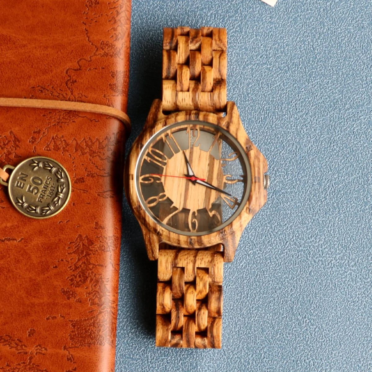 Men’s wood quartz watch personalised fashion transparent hollow timepieces wooden wrist watches for men dropshipping