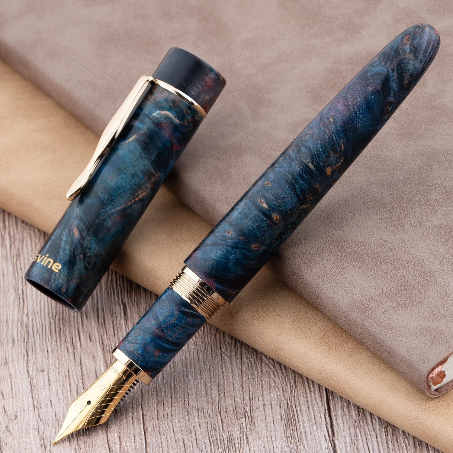 Asvine c2000 stabilized wood fountain pen no.8 ef/f/m/stub 1.1 nib dark blue-red handcraft large size writing - ef