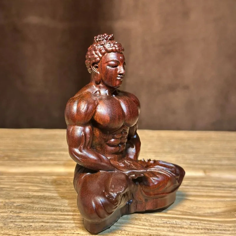 Hand-carved ebony wood muscle buddha statue - 3.1x2.8x1.6’’ / 5.5x4.7x3’’ car dashboard & home decor creative gift