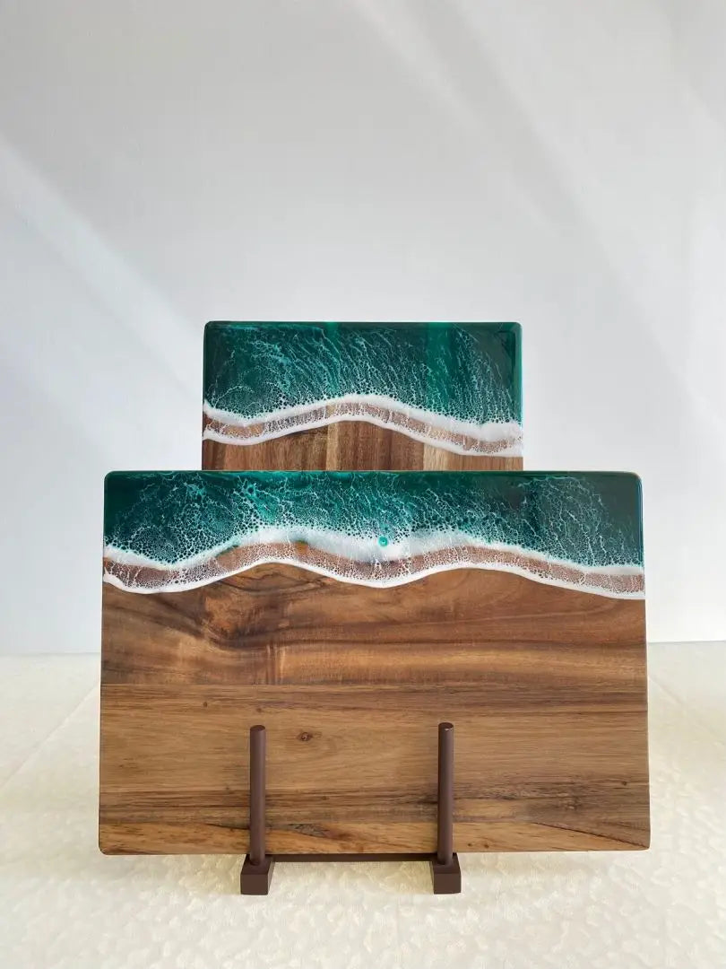 Acacia wood cutting board with resin wave & sea epoxy ocean pan for kitchen meal prep serving tray cheese cutting