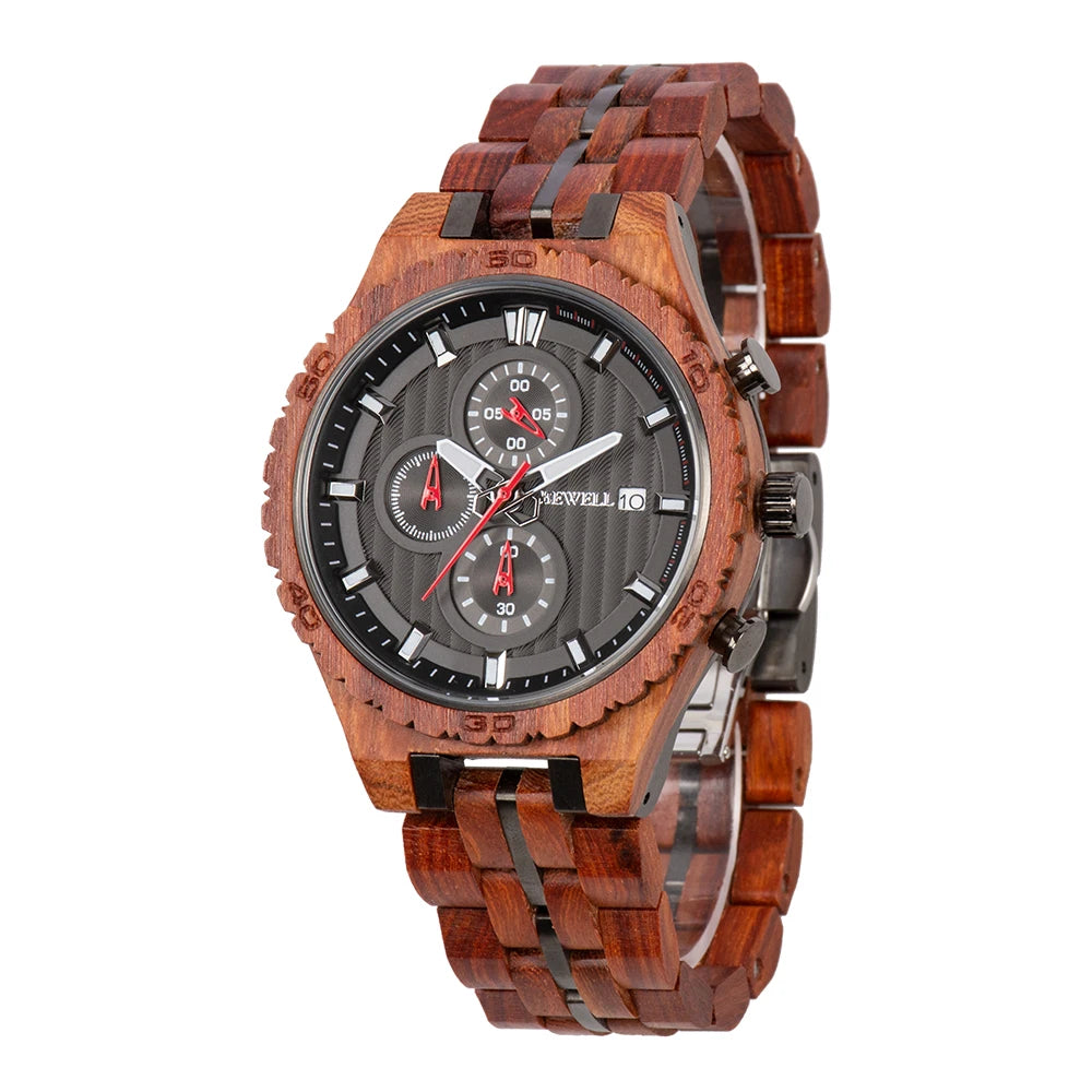 Premium stainless steel with wooden quartz men’s business watch multi-functional high-end fashion accessory - 165ag-1
