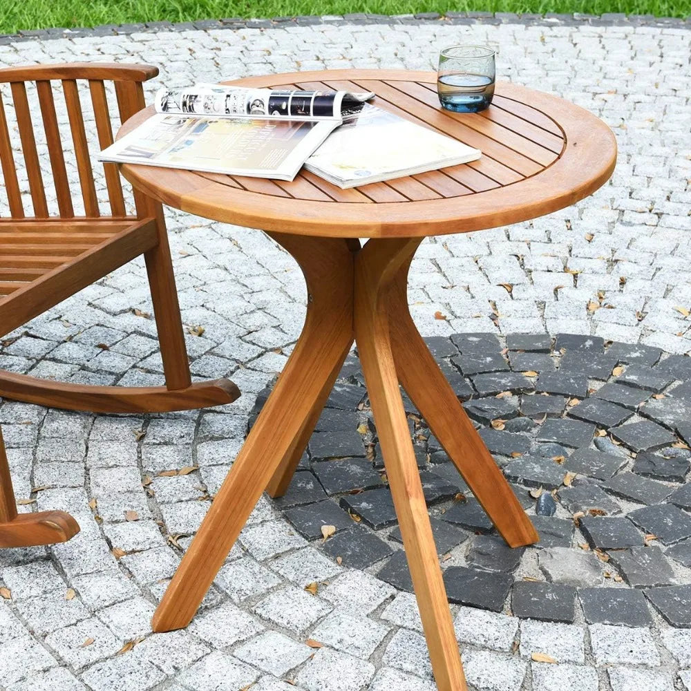 27.5 inch eucalyptus wood outdoor patio bistro table round wooden w/x base coffee side for garden, - united states