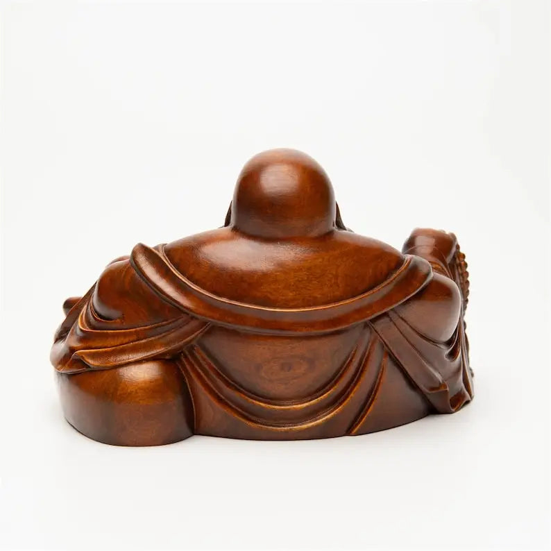 Hand carved wooden laughing buddha statue figurine good luck feng shui maitreya budai for wealth happiness home office