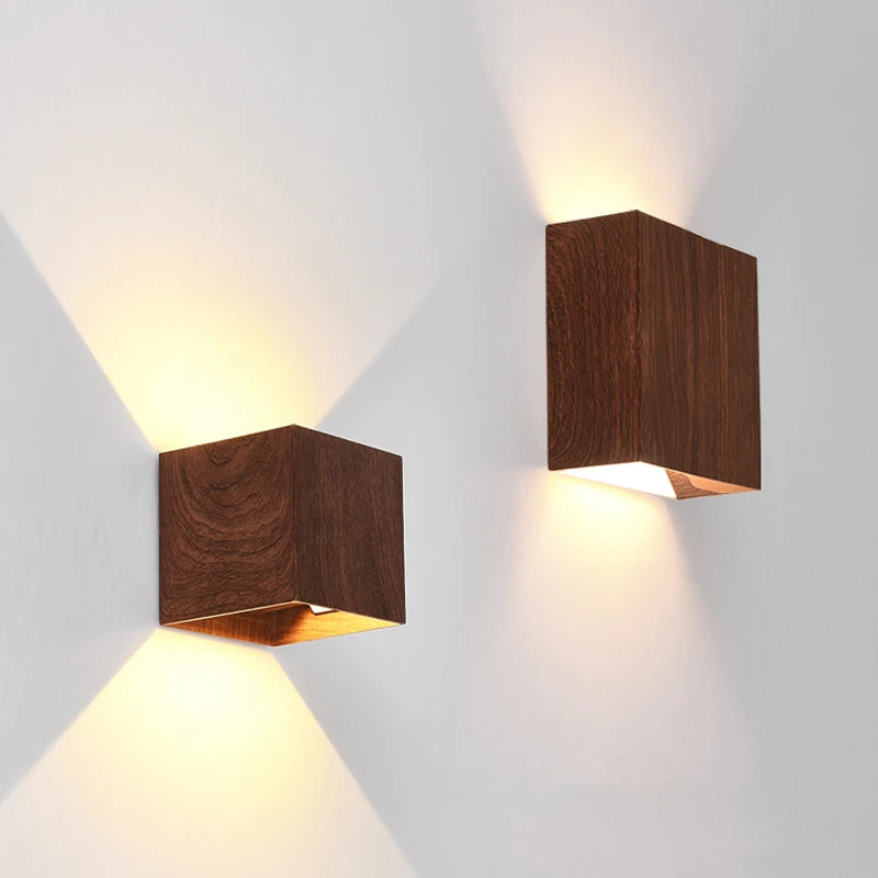 Imitation wood wall light led up down bedside japan log living room bedroom decor lamp wabi sabi walnut corridor sconce