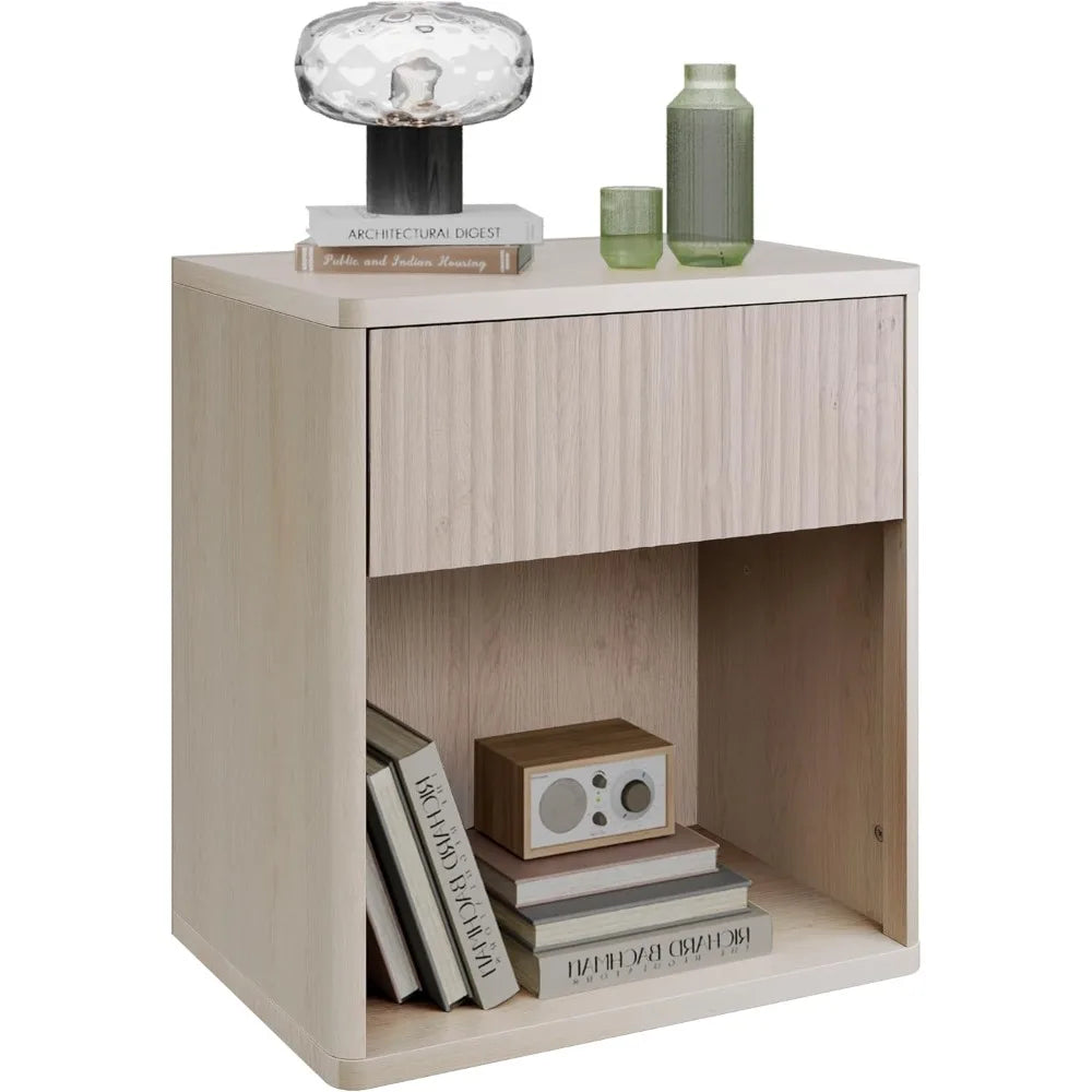 Night stand wood nightstand with storage drawer and open shelf fluted bedroom nighstand mid century bed side table end