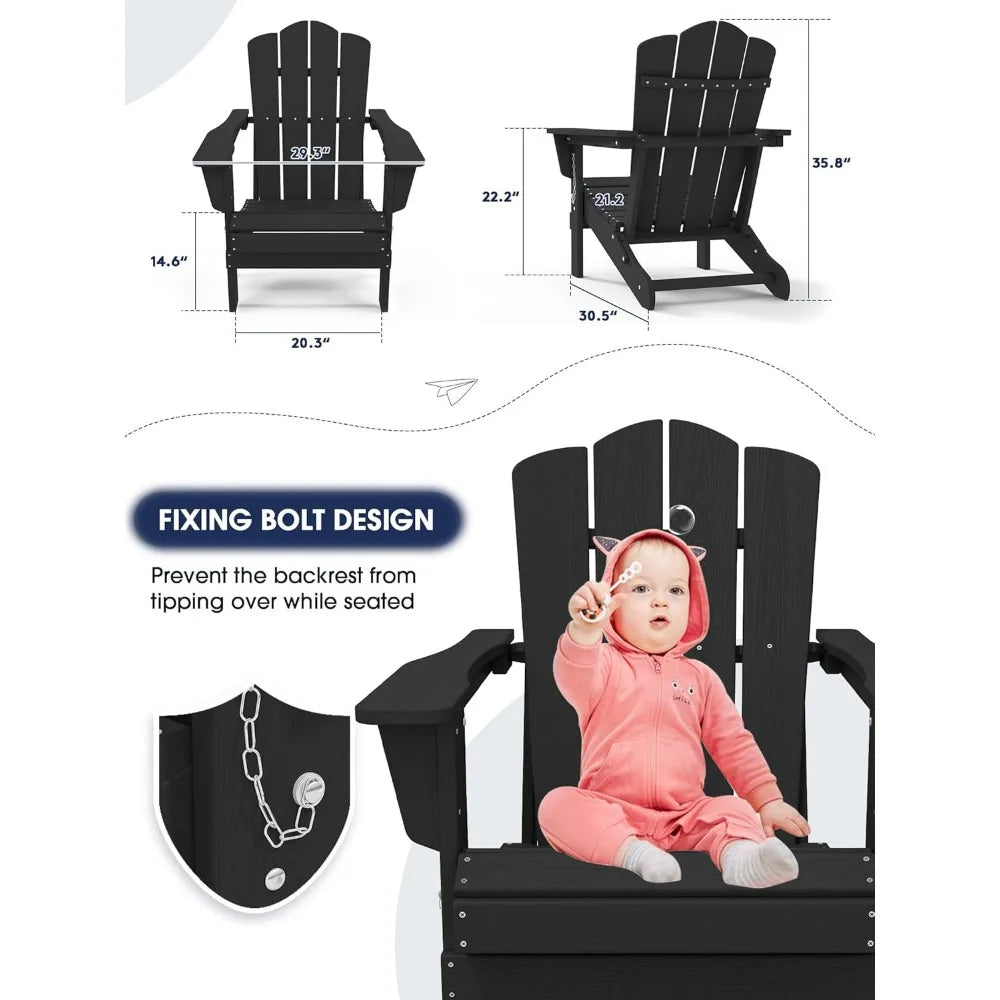 Kingyes 2-piece folding adirondack chair set - durable hdpe patio chairs with wooden texture for outdoor