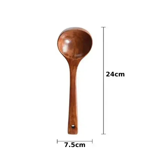 Wooden kitchenware serving spoon ladle large natural wood soup cooking utensil handmade tableware - 1pcs 7.5x24cm