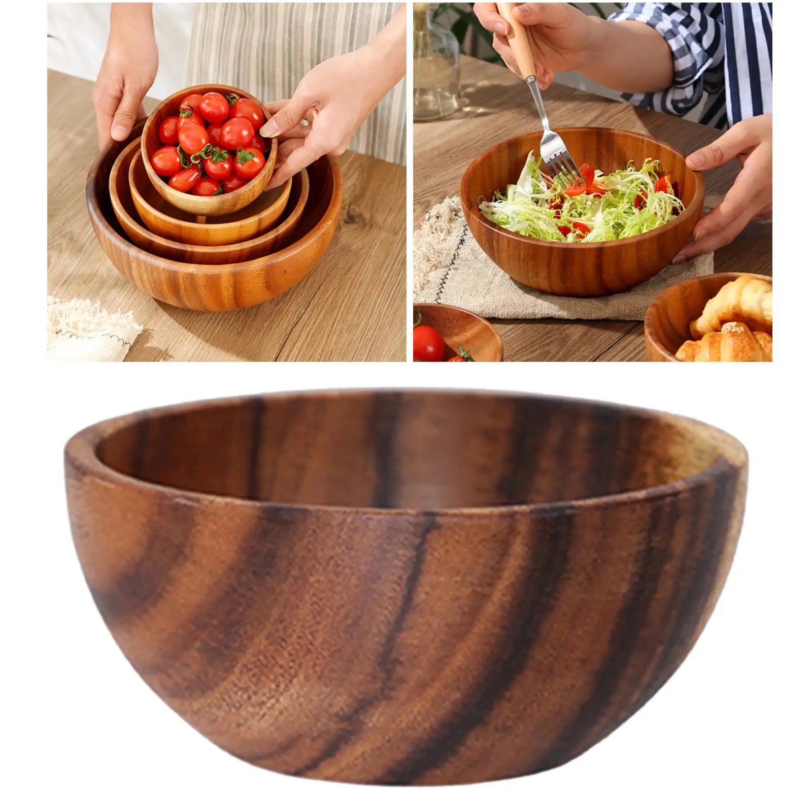 Wooden salad bowl household kitchen utensils fruit rice soup serving bowls - 16x7cm