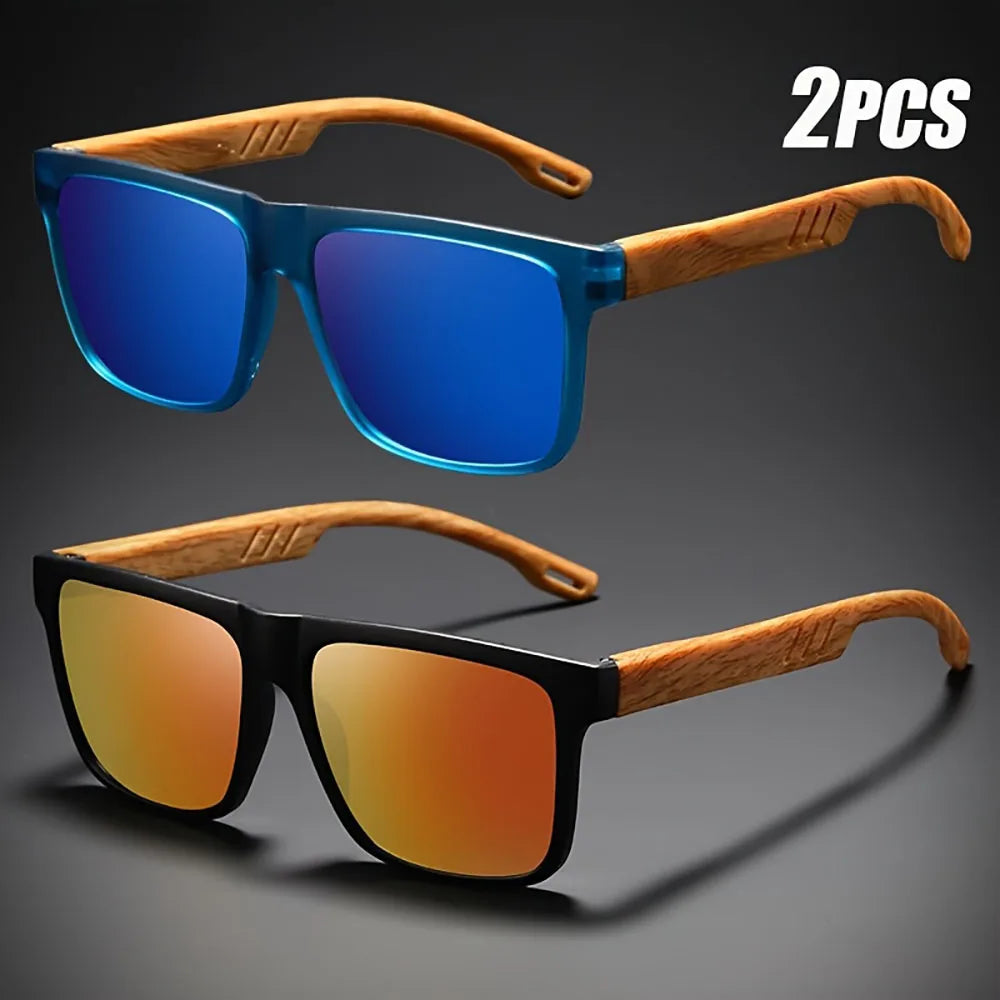 1/2pcs new square casual sunglasses wood grain spring hinges uv400 protection unisex outdoor daily eyewear - germany