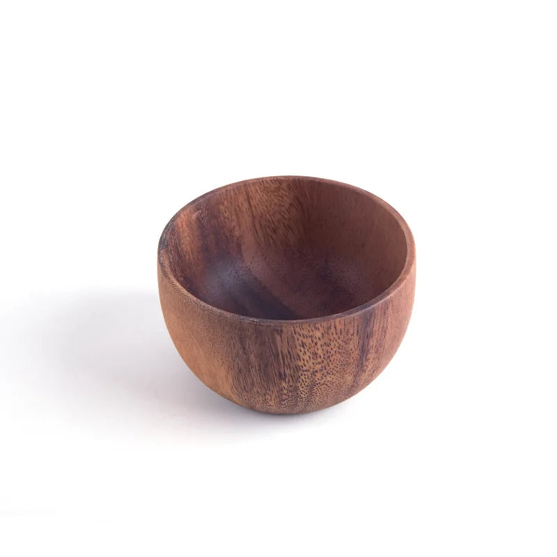 Fine natural hand-made wooden salad bowl classic round acacia wood dining plates premium kitchen utensils - 1 pcs