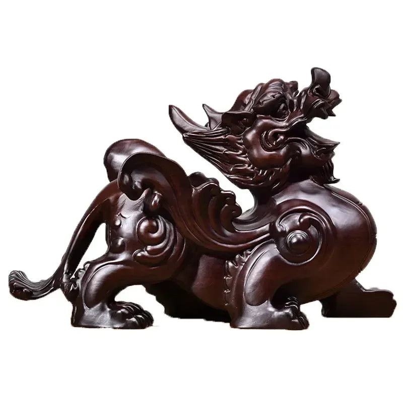 2pcs pixiu sculpture solid wood decor office desktop home living room tv cabinet ornaments crafts gift - decorative