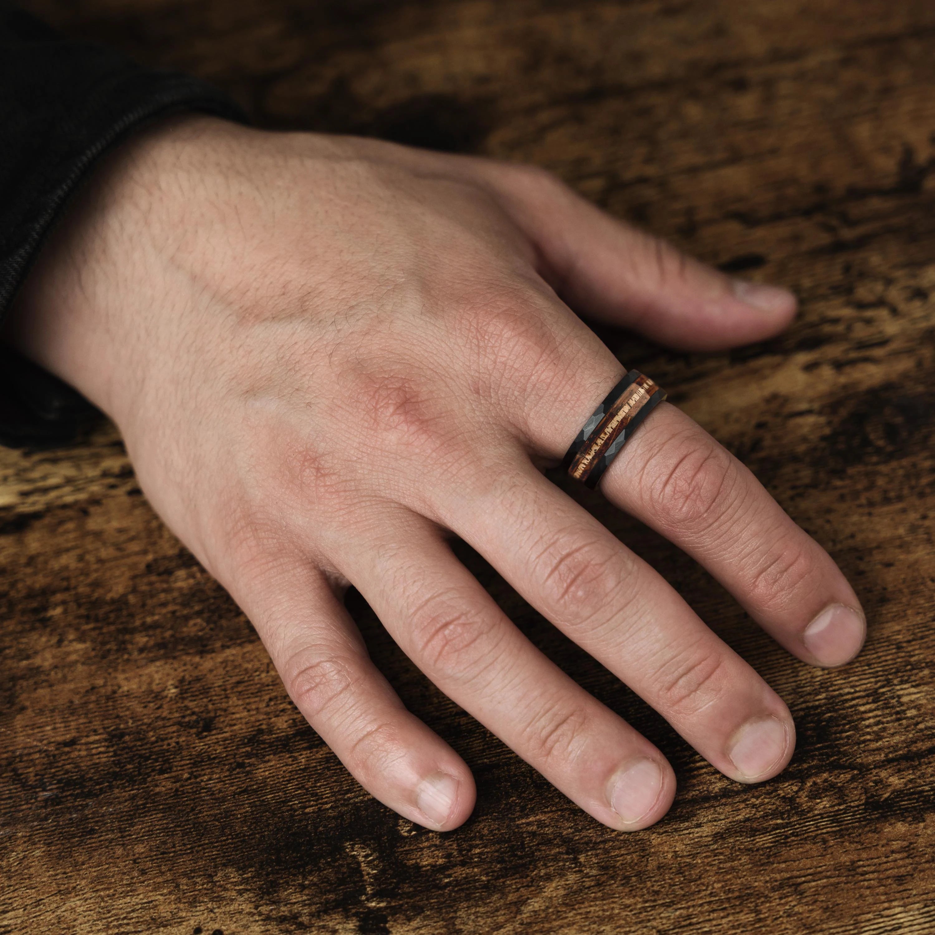 Fashion 8mm men stainless steel rings black brushed deer antler and koa wood for wedding band jewelry wholesale - ring