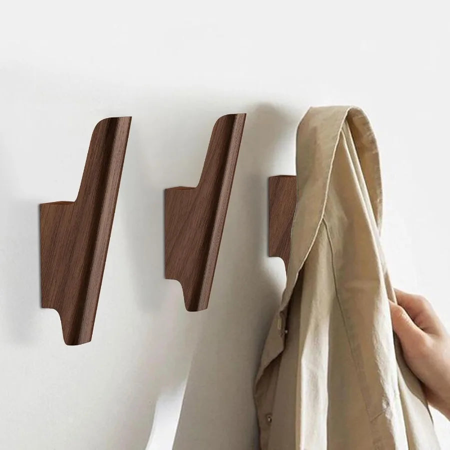 Wooden wall hooks 4 pack mounted walnut for hanging hat towel bag backpack decorative wood heavy duty hook fo - united