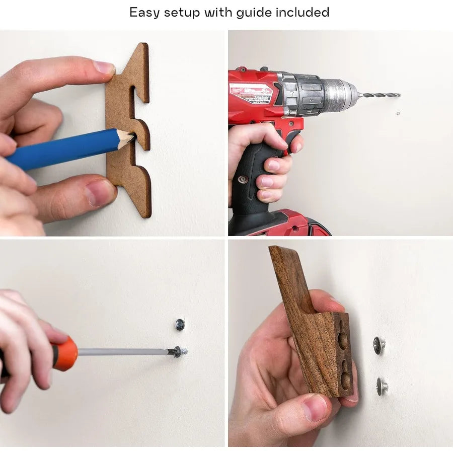 Set of 4 wall hooks in dark walnut or light ash wood for practical entryway storage: ideal hanging hats purse backpack