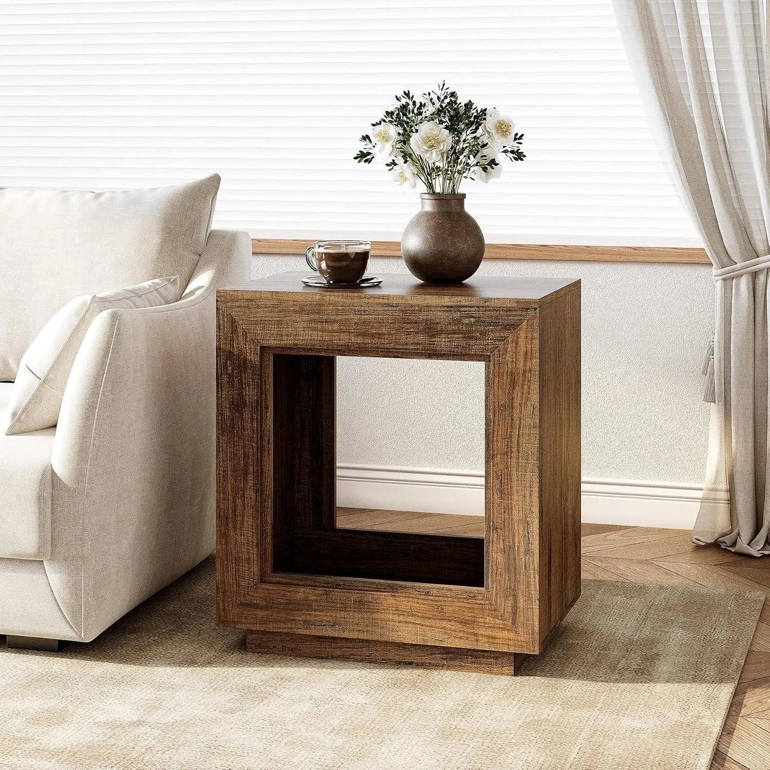 Little tree end table wooden square side farmhouse sofa tables for living room 2-tier bedside bedroom - united states