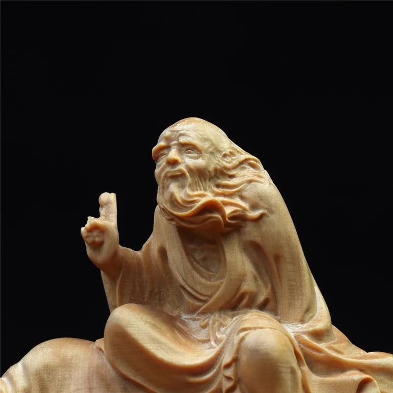 Premium feng shui lao tzu riding bull wooden statue a beacon of taoist wisdom and chinese mythology - light grey