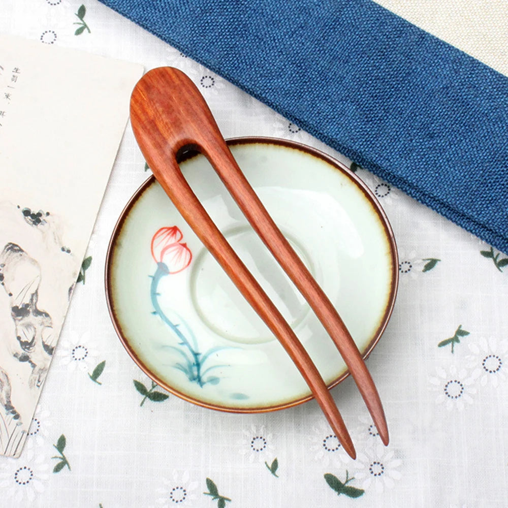 Simple chinese hair sticks wooden u shaped forks for women bun maker hairpins accessories retro fashion headpieces