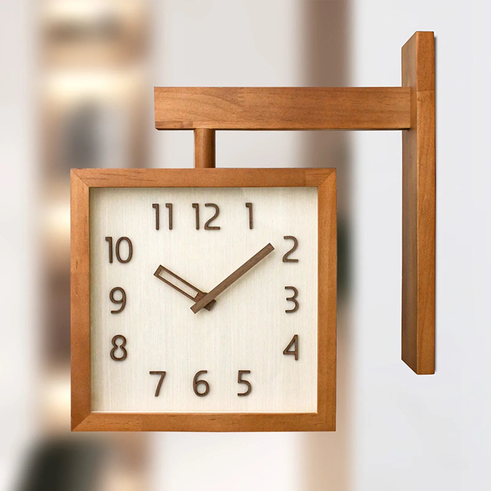Corner clock double sided decorative silent wooden simple battery powered for home living room - 3115240039211