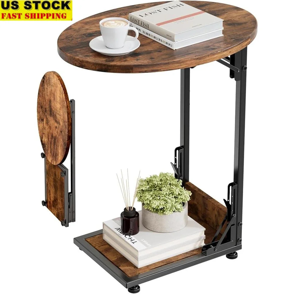 Folding c-shaped side table metal frame small space sofa end living room bedroom coffee adjustable feet - united states