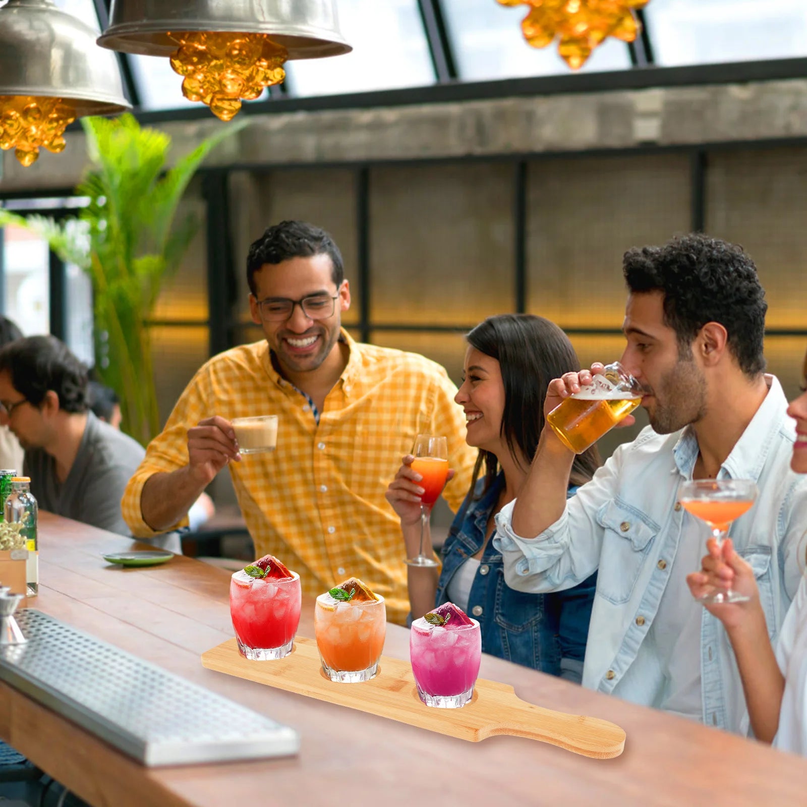 Wood wine tasting tray versatile sturdy flight board serving display rack for bar brewery party easy to clean - 4pcs