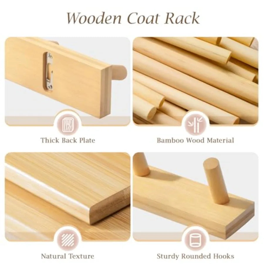 Coat rack wall mount wooden hanger with 5 hooks heavy duty tural 1 pcs - united states