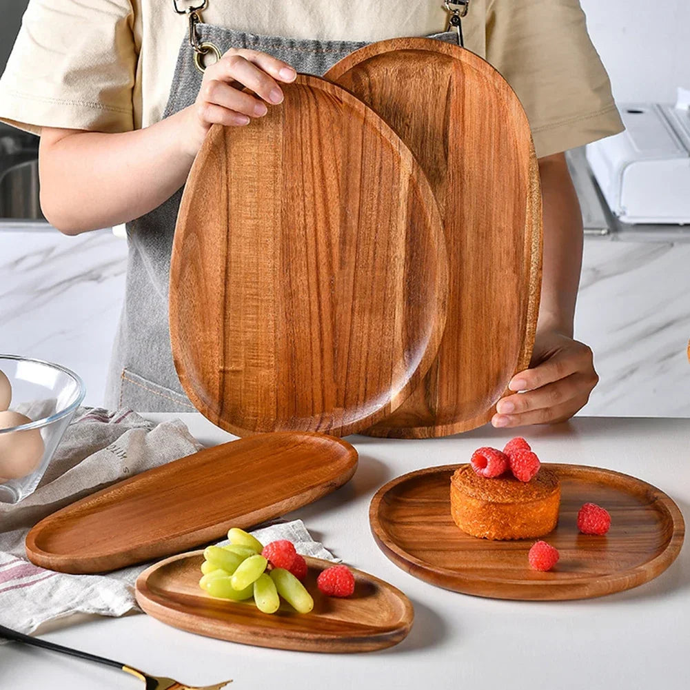 Solid wood dinner plates irregular oval serving tray fruit dishes dry sushi tea bread wooden plate home decoration