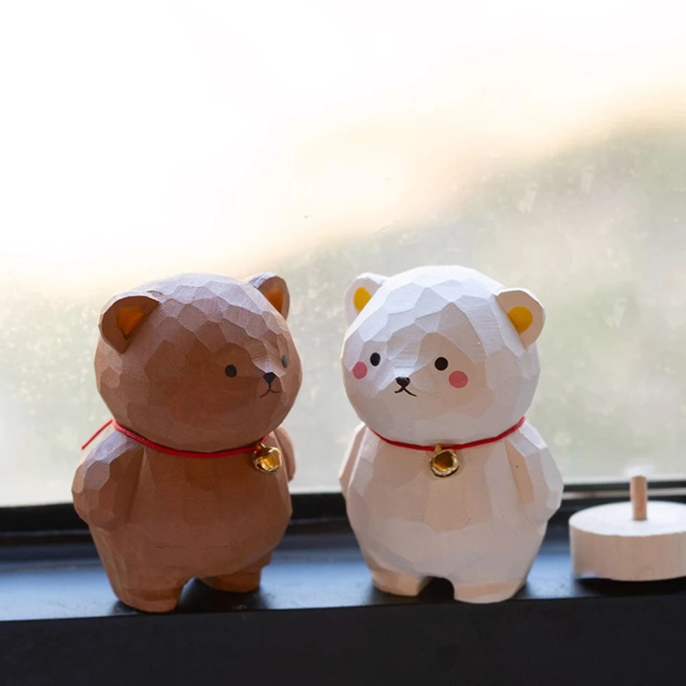 Christmas decorations bear cub handcrafted wood carving home decorations desk accessories room decor handmade ornaments