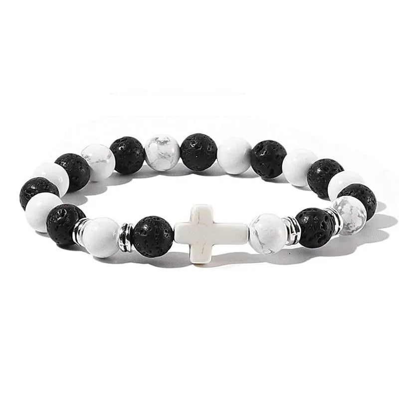 Prayer men natural stone wood beads rosary hematite cross bracelets onyx meditation bracelet women yoga jewelry homme