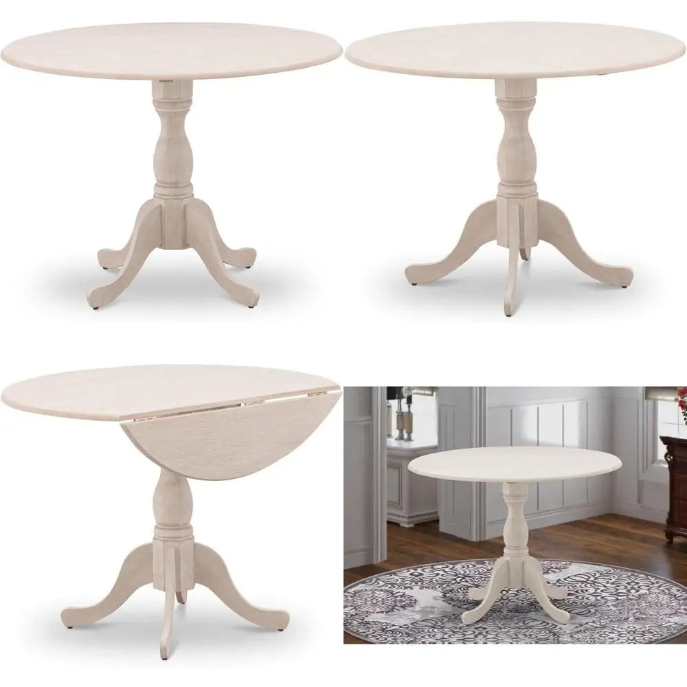 Round wooden dropleaf pedestal kitchen dining table 42x42 inches - united states / wirebrushed butterc