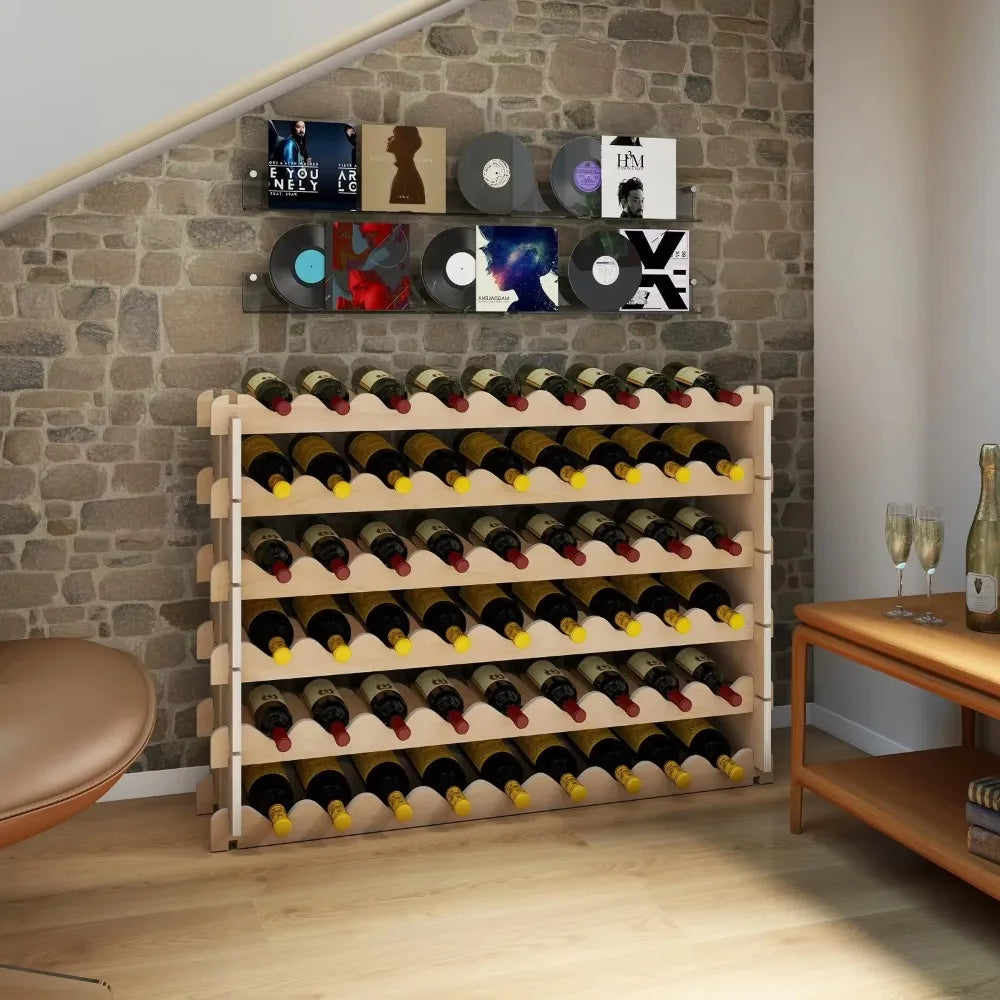 6-tier wine rack 54 bottle stackable storage shelves freestanding wood display - united states / natural wood