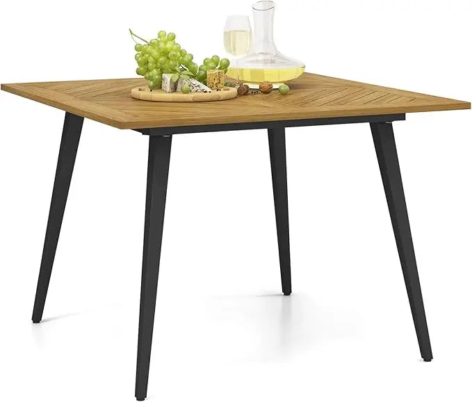 4-person outdoor dining table 42.5” acacia wood patio with 1.9” umbrella hole metal legs & adjustable foot pads