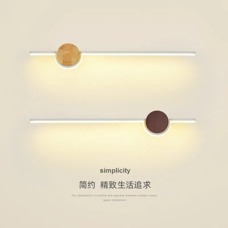 Wood long wall lamp for bedroom bedside living room sofa background modern corridor aisle study led light home decor