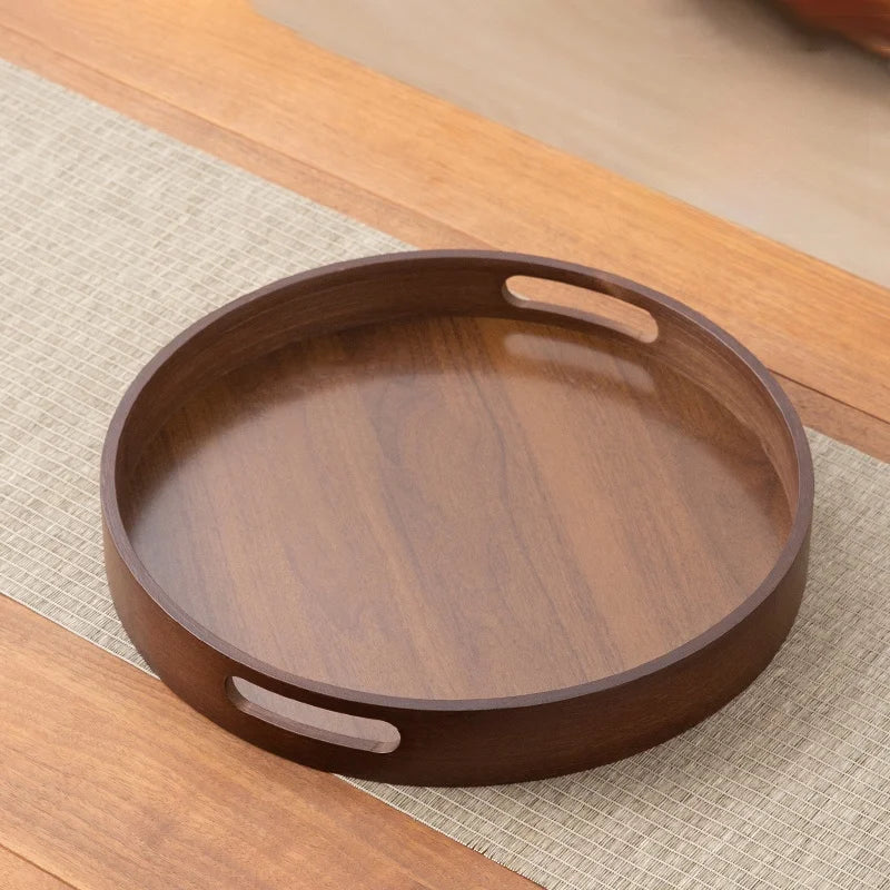 Large size rectangular bamboo wood tea tray display plate walnut color set cup storage handle home use japanese sle