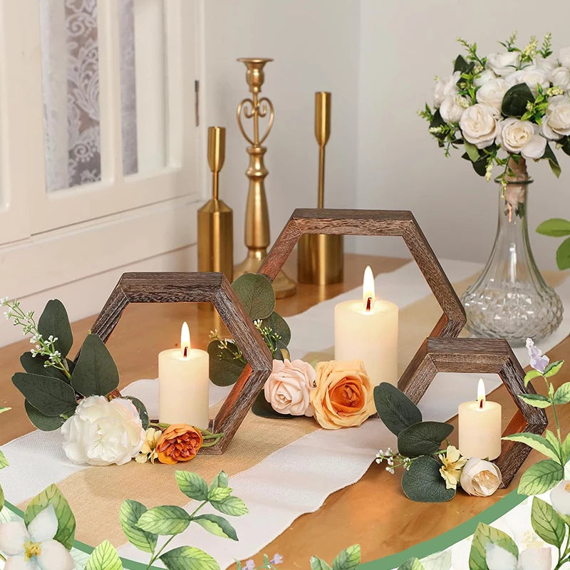 Christmas wooden hexagon frame candle holder wedding table centerpieces countryside style garland candlestick tung wood