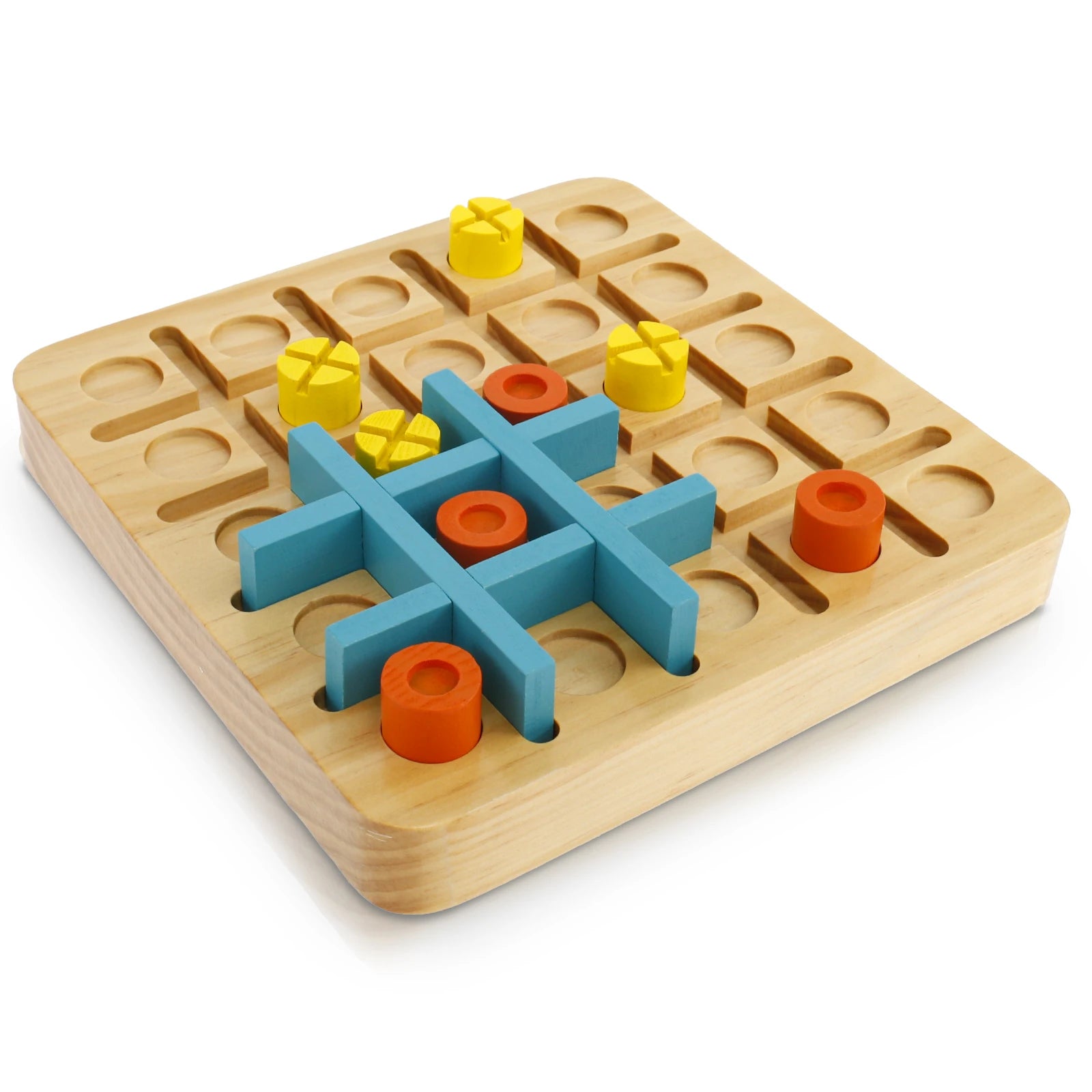 Tic-tac-two board game wooden jigsaw block puzzle strategy based montessori educational gift for kids ox chess - wood