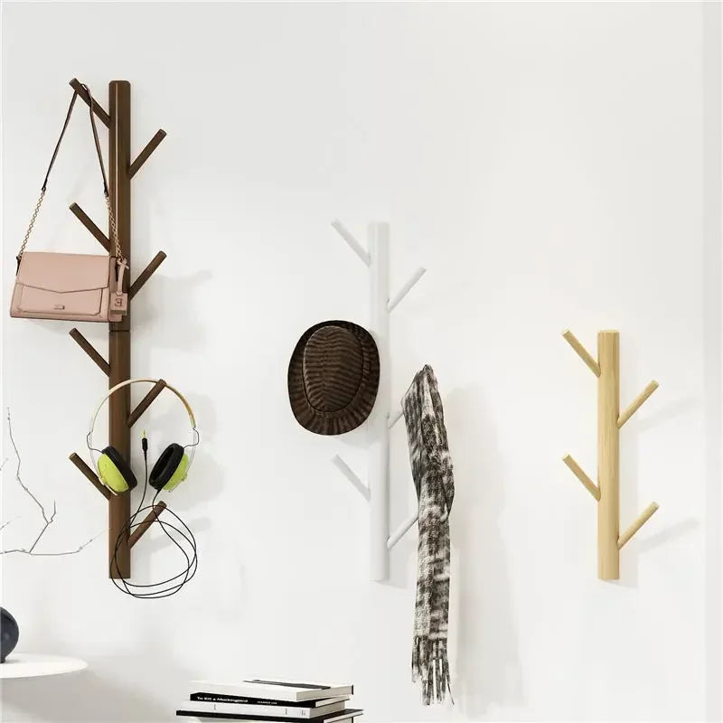 Branch twig solid wood wall mounted coat rack hanging hanger cabinet furniture bedroom clothes hats bag storage