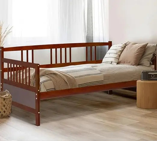 Homgx twin wooden daybed frame sofa bed w/solid wood slats support & rails dual-use heavy duty modern platform for l