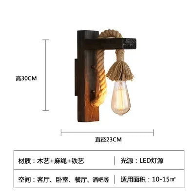 Retro personality wall lamp decoration antique wood art bed home garden restaurant twine - model j / st64 4w