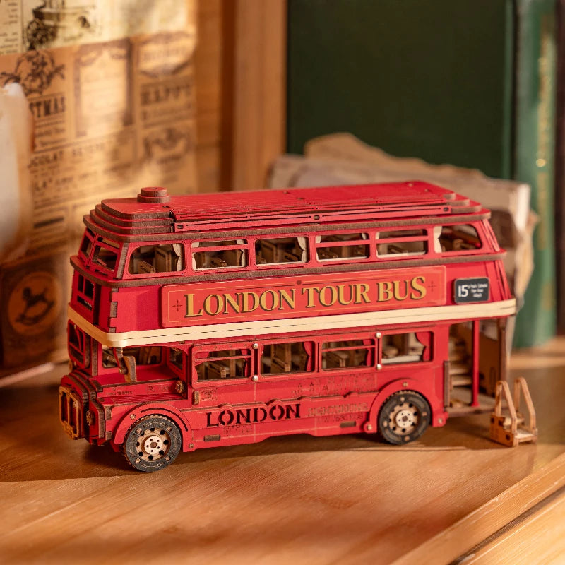 Robotime rolife london tour bus city sightseeing car model best gifts present for kids building block kits 3d wooden