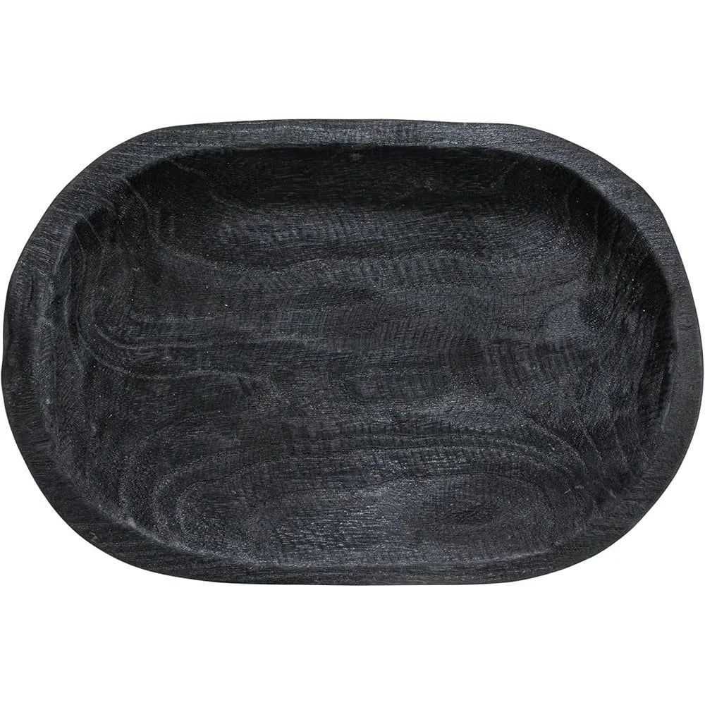 Hand-carved paulownia wood decorative bowl matte black finish organization display unique home decor accent piece