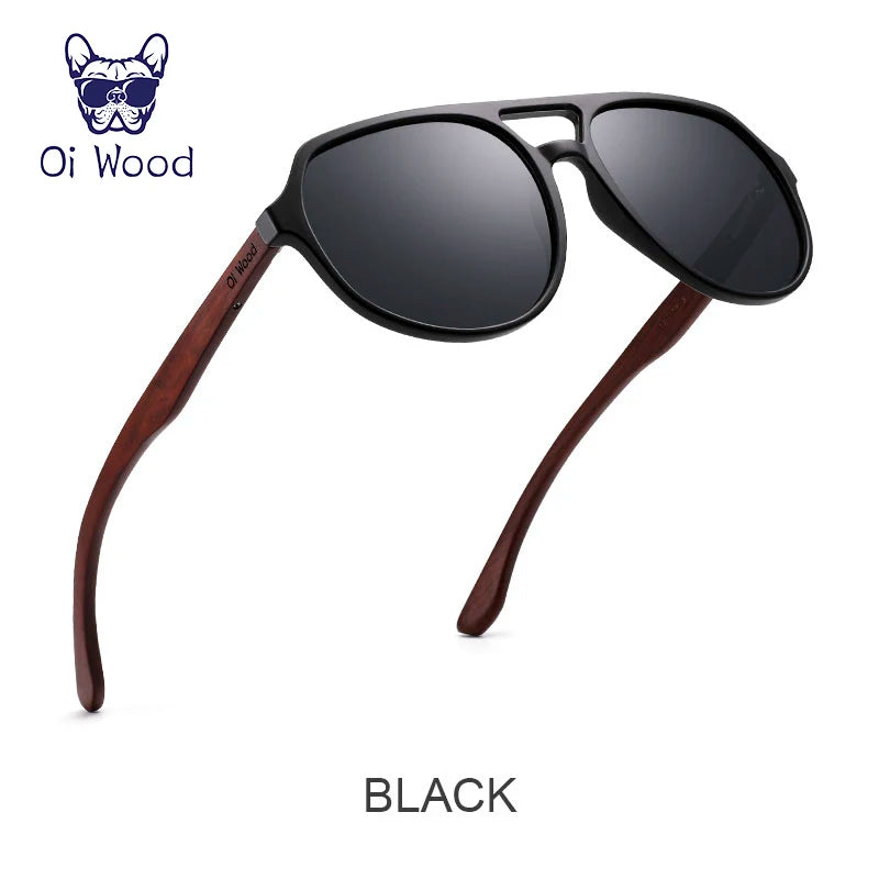 Oi wood brand natural wooden sunglasses for men women polarized oculos de sol - black