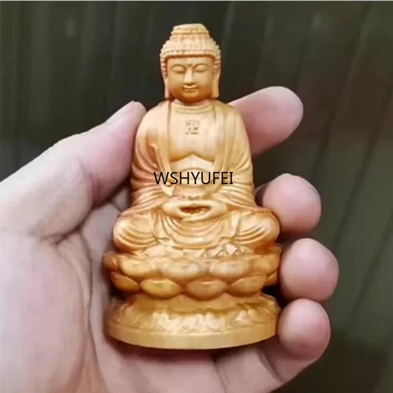 Vintage nostalgic cliff cypress wood carving of the great sun buddha statue home living room car mounted decorations