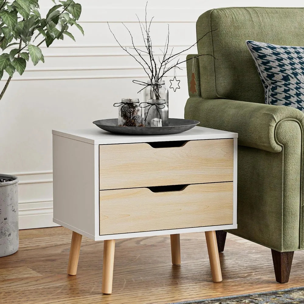 White nightstand with 2 drawer dresser for bedroom,small oak drawers,end table side bedroom,living - united states