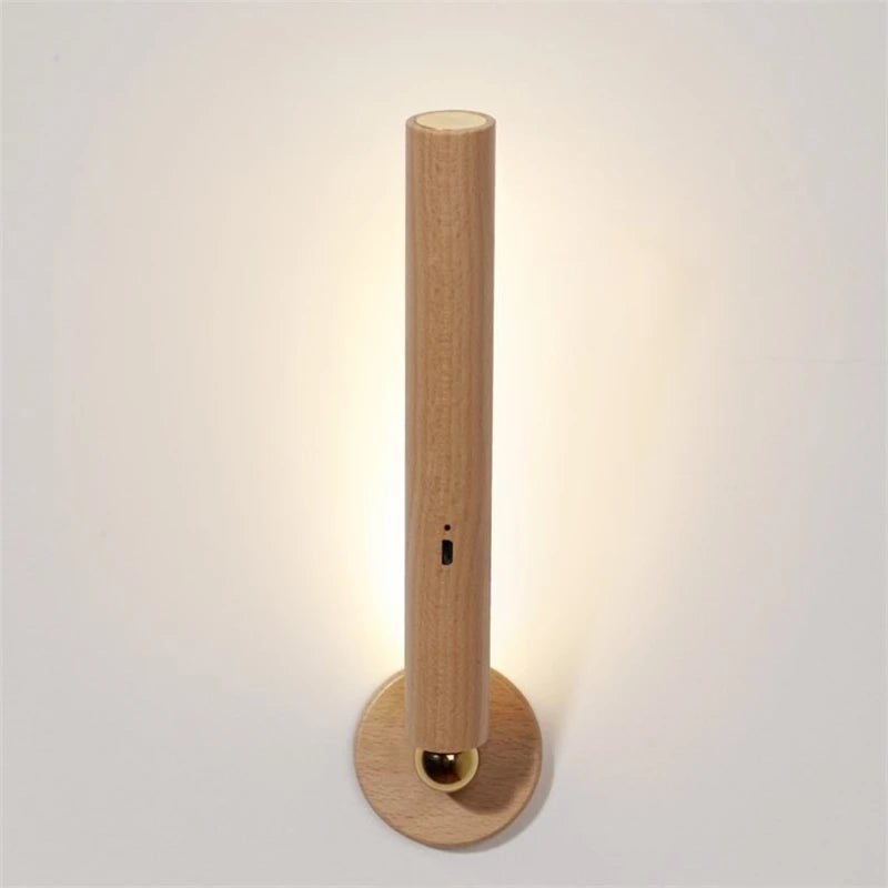 Magnetic wooden rotatable wall lamps 360 degree light for home usb charging touch dimming bedroom led bedside ambient