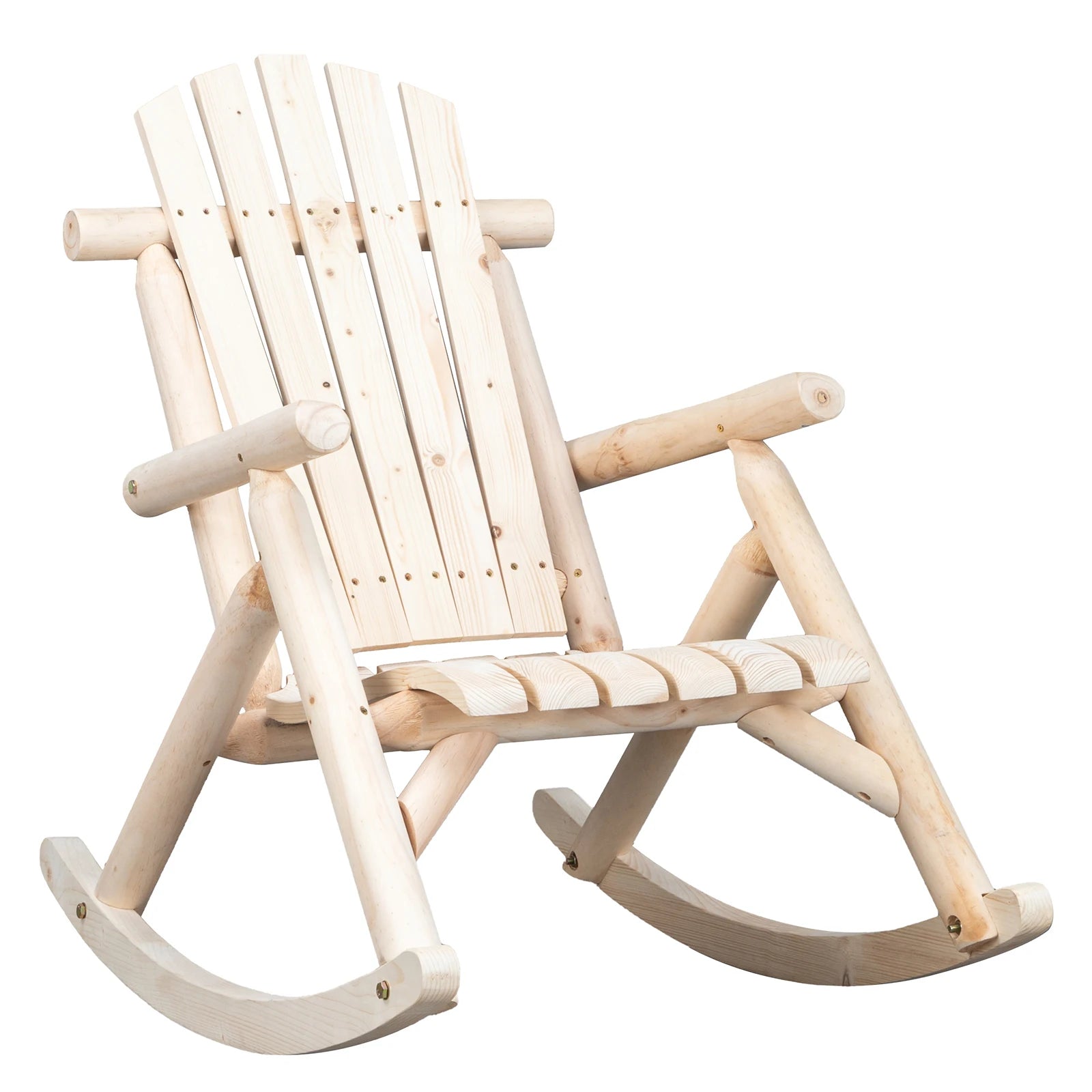 65*95*96cm outdoor courtyard fir wood rocking chair log color for home - united states / ivory